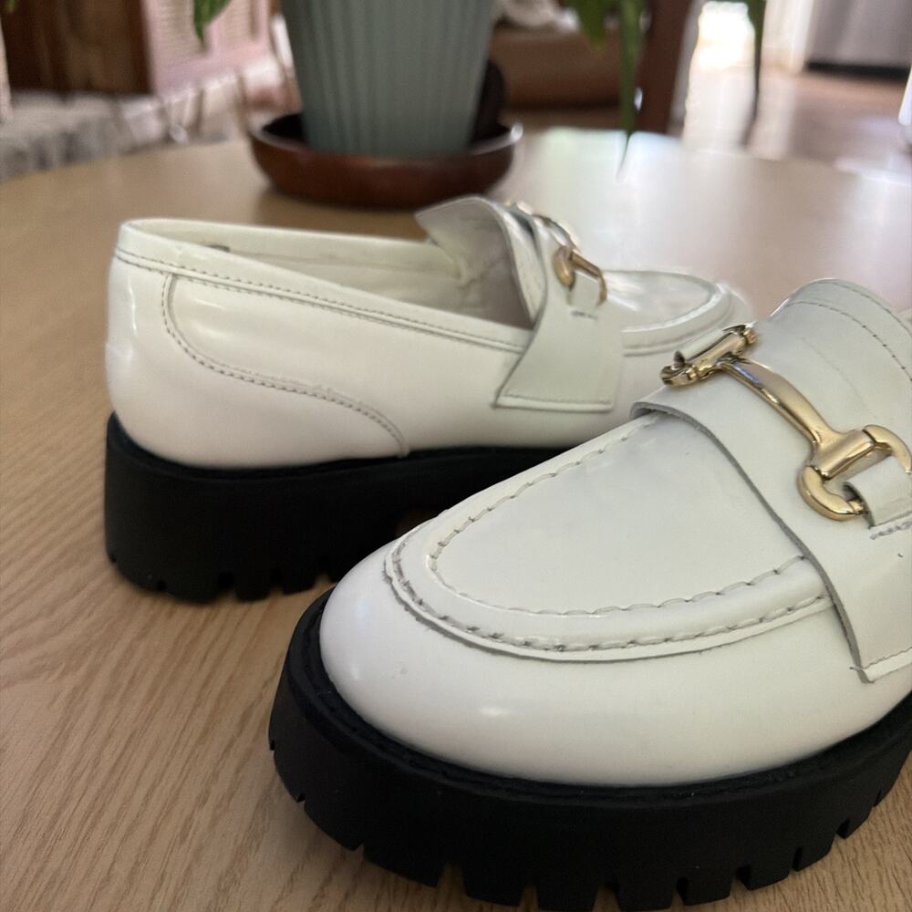 Steve Madden Lando Womens 7.5 White Leather Platform Loafer LAND05S1